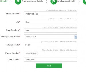 fill in account registration form
